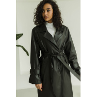 Черный женский кожаный тренч Seventeen 2144.5636