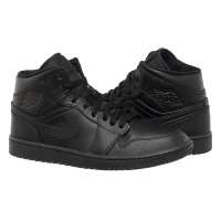Черные кроссовки мужские Jordan 1 Mid Triple Black (554724-091)