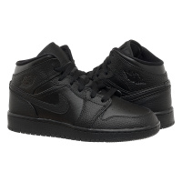 Черные кроссовки женские Jordan 1 Mid (Gs) Black (554725-091)