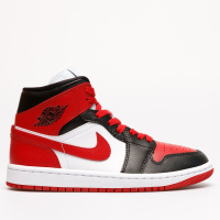 Красные кроссовки женские Jordan 1 Mid Bred Toe (BQ6472-079)