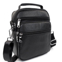 Мужская сумка-барсетка кожаная 22х24х8/мессенджер на одно плечо для города и путешествий, черный