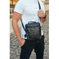 Сумка через плечо из натуральной кожи 22х24х6/мессенджер для активного мужчины, черный