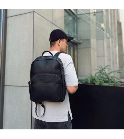 Мужской городской кожаный рюкзак 28х39х15, сумка наплечная для работы и путешествий Tiding Bag 60320 черная