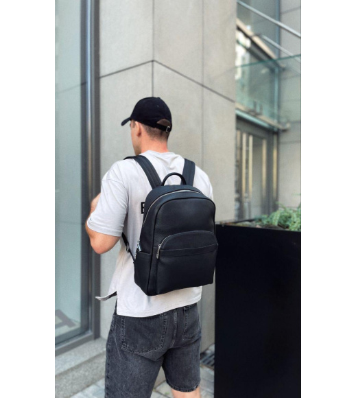 Мужской городской кожаный рюкзак 28х39х15, сумка наплечная для работы и путешествий Tiding Bag 60320 черная