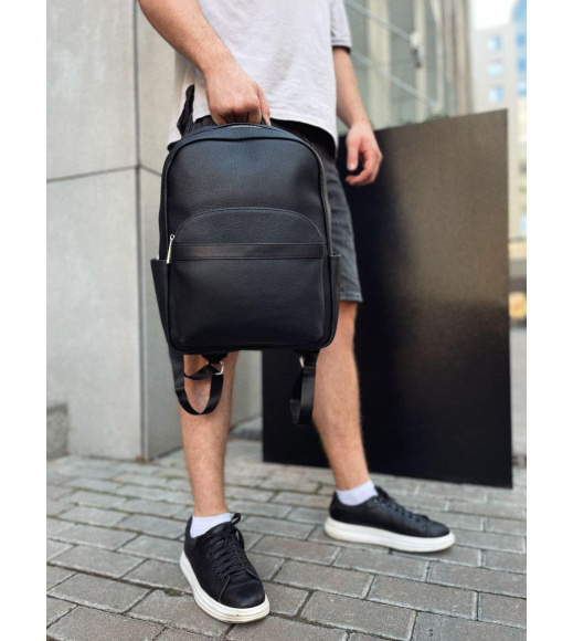 Мужской городской кожаный рюкзак 28х39х15, сумка наплечная для работы и путешествий Tiding Bag 60320 черная