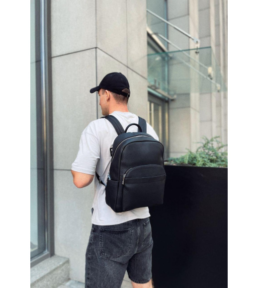 Мужской городской кожаный рюкзак 28х39х15, сумка наплечная для работы и путешествий Tiding Bag 60320 черная