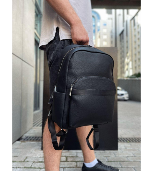 Мужской городской кожаный рюкзак 28х39х15, сумка наплечная для работы и путешествий Tiding Bag 60320 черная