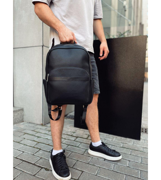 Мужской городской кожаный рюкзак 28х39х15, сумка наплечная для работы и путешествий Tiding Bag 60320 черная