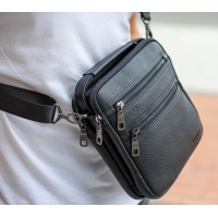 Кожаная мужская сумка-барсетка 20х23х6, мессенджер через плечо Bexhill BX-14660 черный