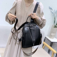 Рюкзак жіночий шкіряний з ремнем 22х28х11, наплічна сумочка для дівчини студентки, чорна Рюкзак жіночий шкіряний з ремнем 22х28х11, наплічна сумочка для дівчини студентки, чорна