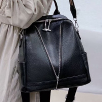 Женский рюкзак кожаный с ремнем 22х28х11, наплечная сумочка для девушки студентки, черная.