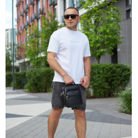 Мужская сумка-барсетка кожаная 22х24х8/мессенджер на одно плечо для города и путешествий, черный