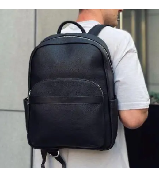 Мужской городской кожаный рюкзак 28х39х15, сумка наплечная для работы и путешествий Tiding Bag 60320 черная