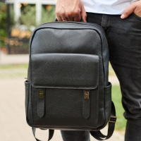 Стильный мужской кожаный рюкзак 40х30х17, практичный аксессуар для ноутбука и документов, черный