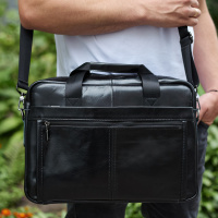 Кожаная мужская сумка-портфель 38х28х8, сумочка для работы и ежедневных дел, мужской шопер, черная