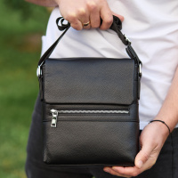 Кожаная мужская сумка-мессенджер 21х23х5.5, сумочка кросс боди через плечо черная Tiding Bag 56230
