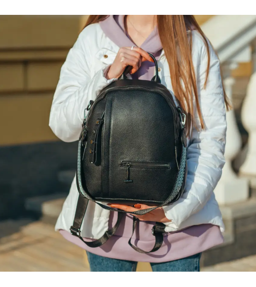 Женский рюкзак кожаный городской 23х32х13, сумка для города, путешествий и отдыха, черная