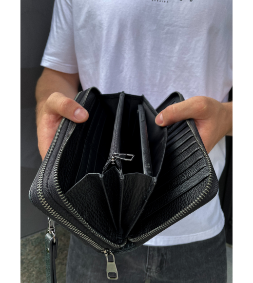 Клатч на две молнии с фактурной натуральной кожей MC-086-5902С