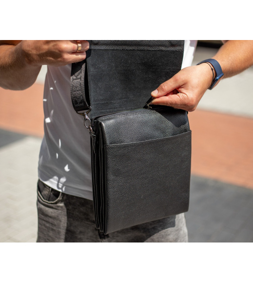Мужской кожаный мессенджер 23х26х6, сумка планшет через плечо BEXHILL TD-18621 черный