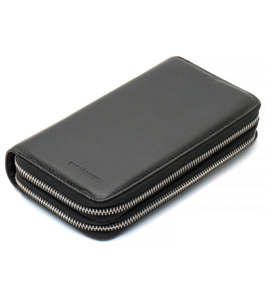 Черный мужской кошелек на две молнии из натуральной кожи Marco Coverna MC-801