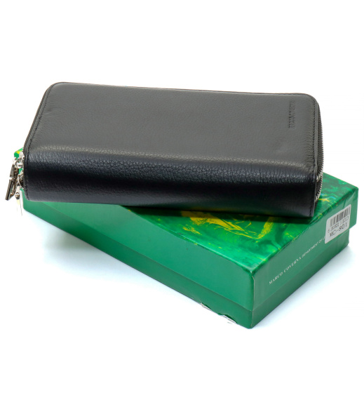 Черный мужской кошелек на две молнии из натуральной кожи Marco Coverna MC-801