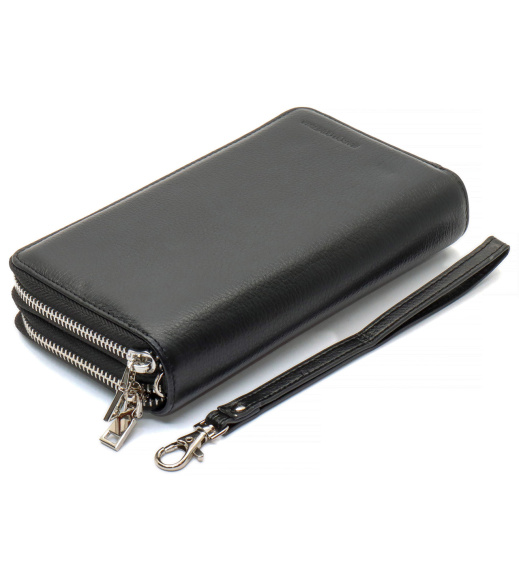 Черный мужской кошелек на две молнии из натуральной кожи Marco Coverna MC-801