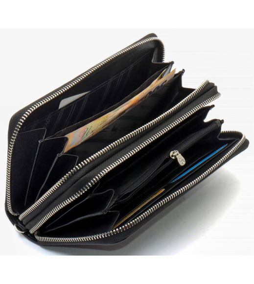 Черный мужской кошелек на две молнии из натуральной кожи Marco Coverna MC-801