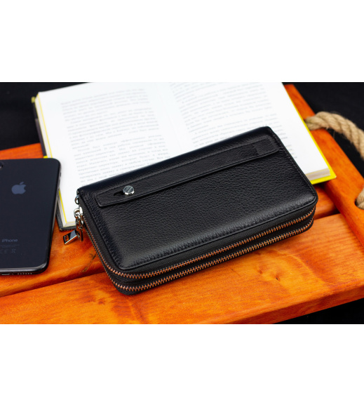 Черный мужской кошелек на две молнии из натуральной кожи Marco Coverna MC-801