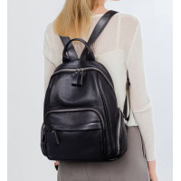 Рюкзак жіночий шкіряний 29х31х12, практична наплічна сумка для міста, чорна Рюкзак жіночий шкіряний 29х31х12, практична наплічна сумка для міста, чорна