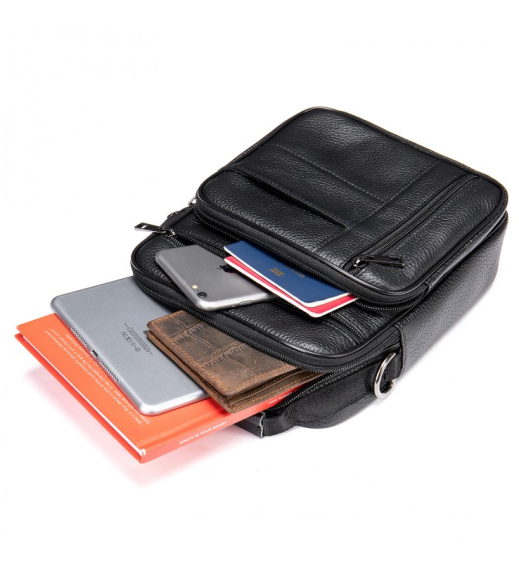 Мужская кожаная сумка-барсетка 20х25х 5.5, мессенджер через плечо Bexhill BX-02103 черный