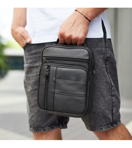 Мужская кожаная сумка-барсетка 20х25х 5.5, мессенджер через плечо Bexhill BX-02103 черный