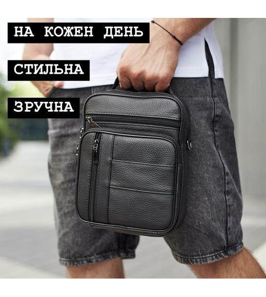 Мужская кожаная сумка-барсетка 20х25х 5.5, мессенджер через плечо Bexhill BX-02103 черный