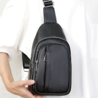 Мужская кожаная сумка-бананка на одно плечо 18х32х7, рюкзак слинг для телефона и мелочи TIDING BAG 83228 черный