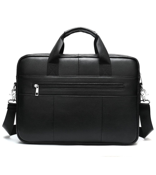 Кожаная мужская сумка для ноутбука и документов черная 39x28x8, портфель для бумаг, черный