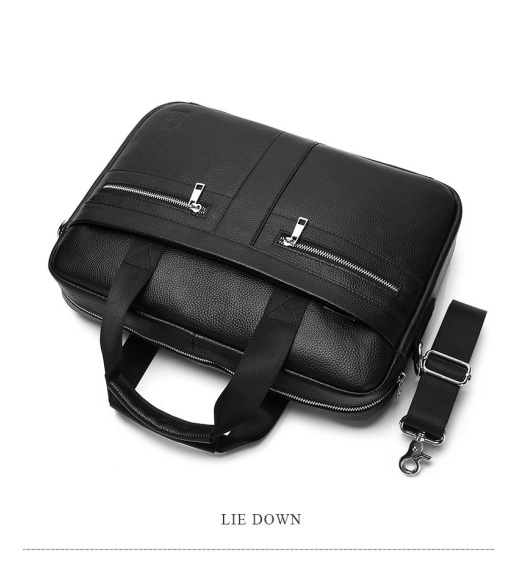 Кожаная мужская сумка для ноутбука и документов черная 39x28x8, портфель для бумаг, черный