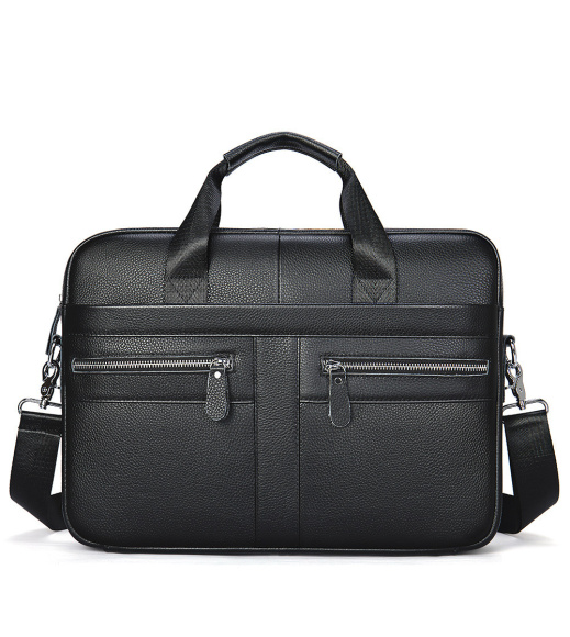 Кожаная мужская сумка для ноутбука и документов черная 39x28x8, портфель для бумаг, черный