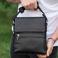 Мужская барсетка 23х26х6, мессенджер через кожаный плечо Tiding Bag 80471 черный