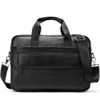 Кожаная мужская сумка для ноутбука и документов черная 39х28х8, портфель для офисного работника, черный