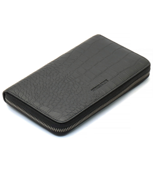 Черный кошелек-клатч на молнии с блоком под карты из натуральной кожи Marco Coverna MCJP-5901A