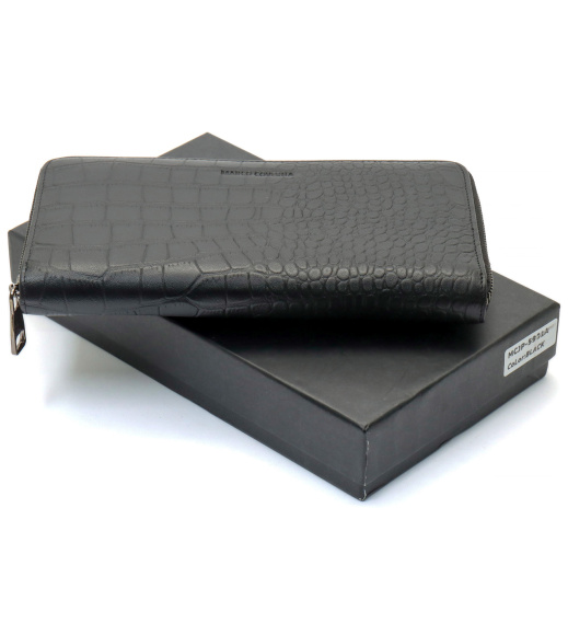 Черный кошелек-клатч на молнии с блоком под карты из натуральной кожи Marco Coverna MCJP-5901A