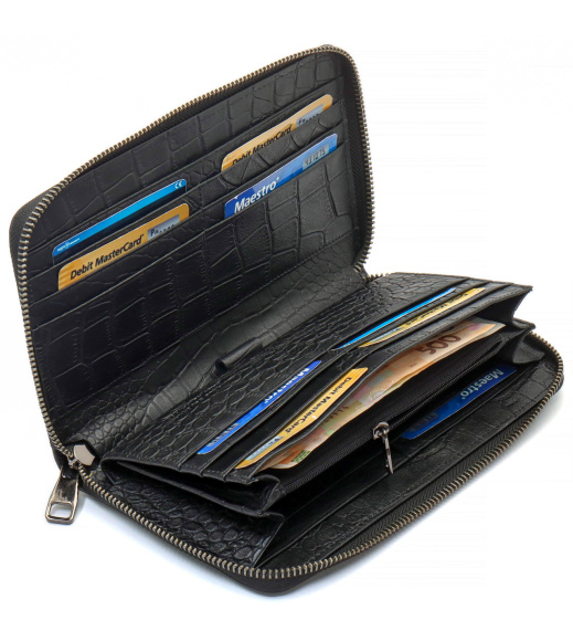 Черный кошелек-клатч на молнии с блоком под карты из натуральной кожи Marco Coverna MCJP-5901A