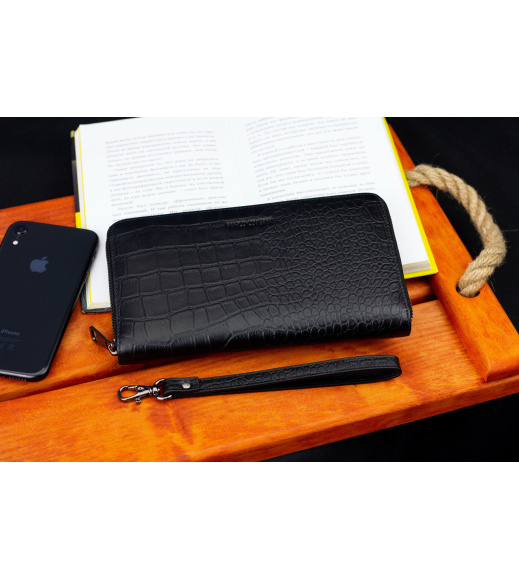 Черный кошелек-клатч на молнии с блоком под карты из натуральной кожи Marco Coverna MCJP-5901A