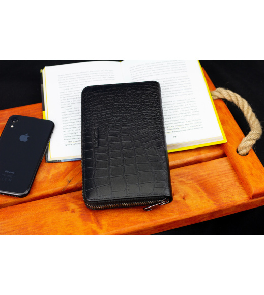 Черный кошелек-клатч на молнии с блоком под карты из натуральной кожи Marco Coverna MCJP-5901A