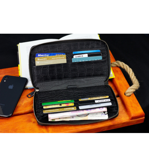 Черный кошелек-клатч на молнии с блоком под карты из натуральной кожи Marco Coverna MCJP-5901A