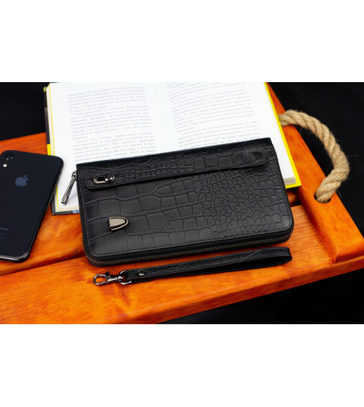 Черный кошелек-клатч на молнии с блоком под карты из натуральной кожи Marco Coverna MCJP-5901A