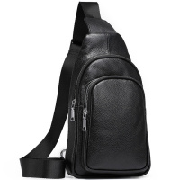 Мужской слинг кожаный 32х18х8, сумка рюкзак на плече зернистый, бананка для документов23242 черная