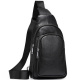Мужской слинг кожаный 32х18х8, сумка рюкзак на плече зернистый, бананка для документов23242 черная