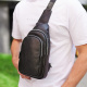 Мужской слинг кожаный 32х18х8, сумка рюкзак на плече зернистый, бананка для документов23242 черная