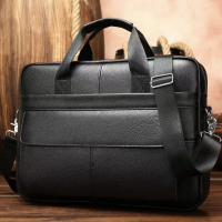 Мужская кожаная сумка для ноутбука и документов 39х28х8, портфель Tiding Bag RD-23134 черный