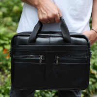 Мужской портфель для ноутбука 38х28х8, офисная кожаная сумочка, мужская мужская деловая сумка, черная.